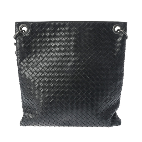 Bottega Veneta Handbags - BOTTEGA VENETA Intrecciato Black Leather Shoulder Bag